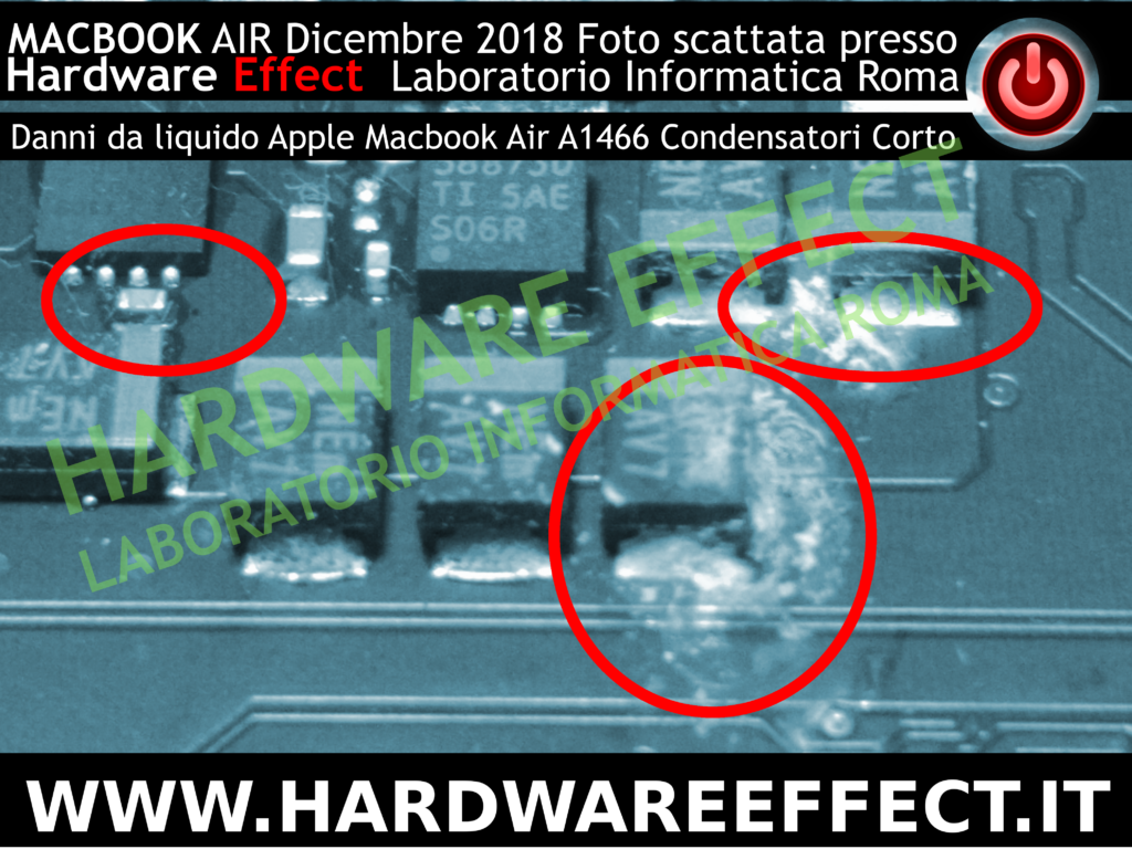 MacBook Air componenti danneggiati da liquido